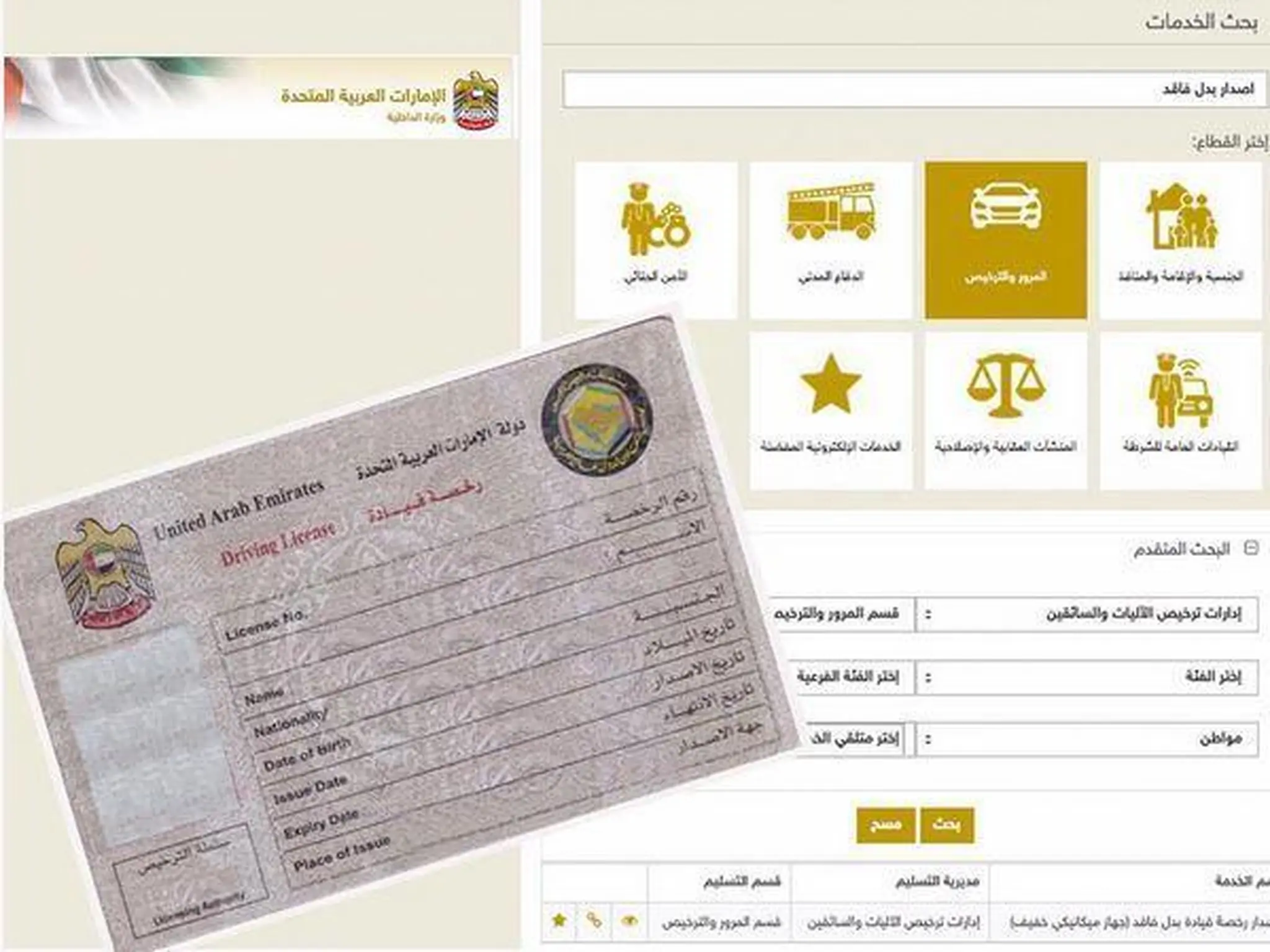 Determine the procedures for replacing driving licenses in the Emirates