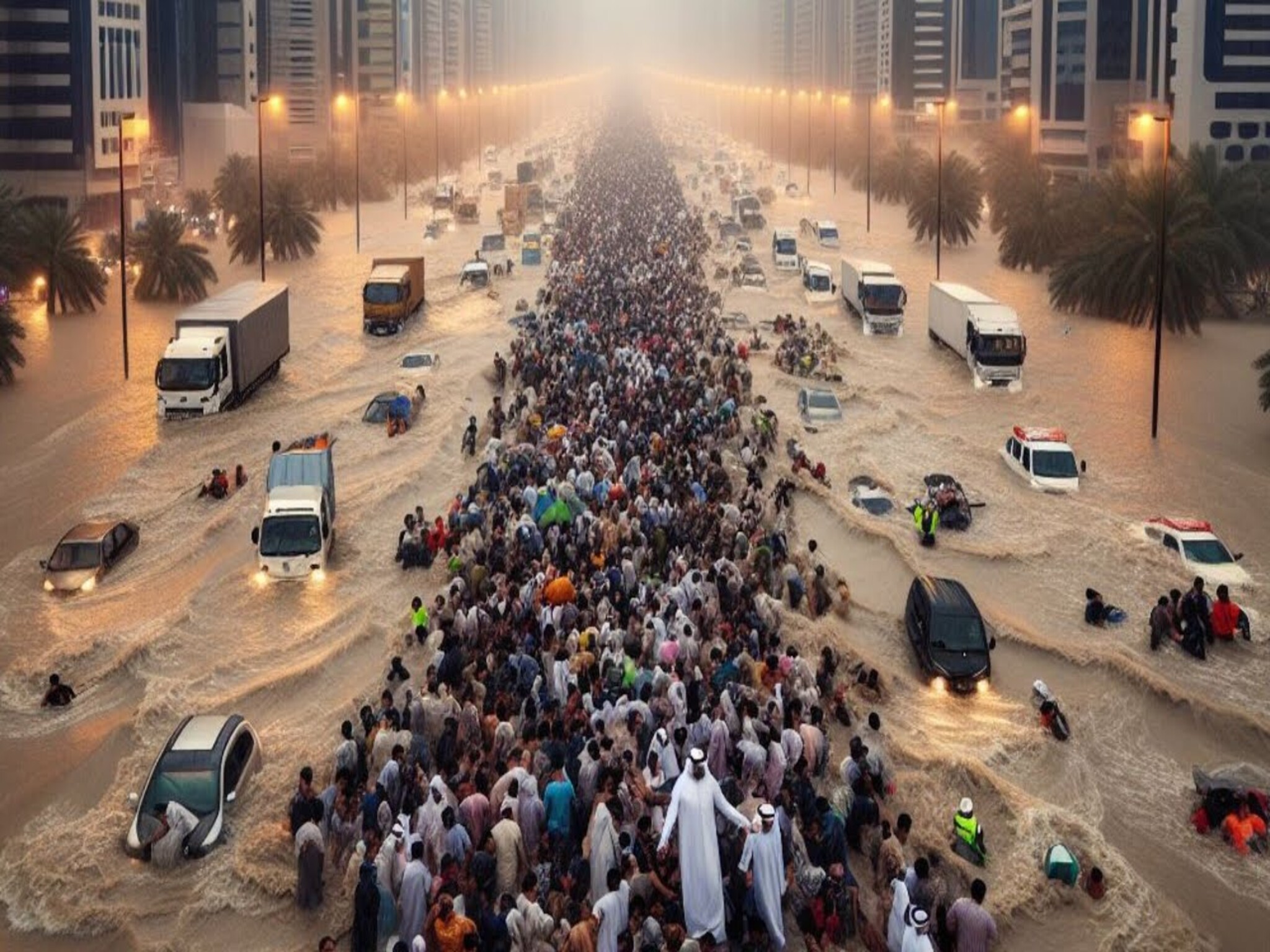 إجلاء 100 أسرة من برج سكني في دبي بعد ميله وتصدعه بسبب الفيضانات
