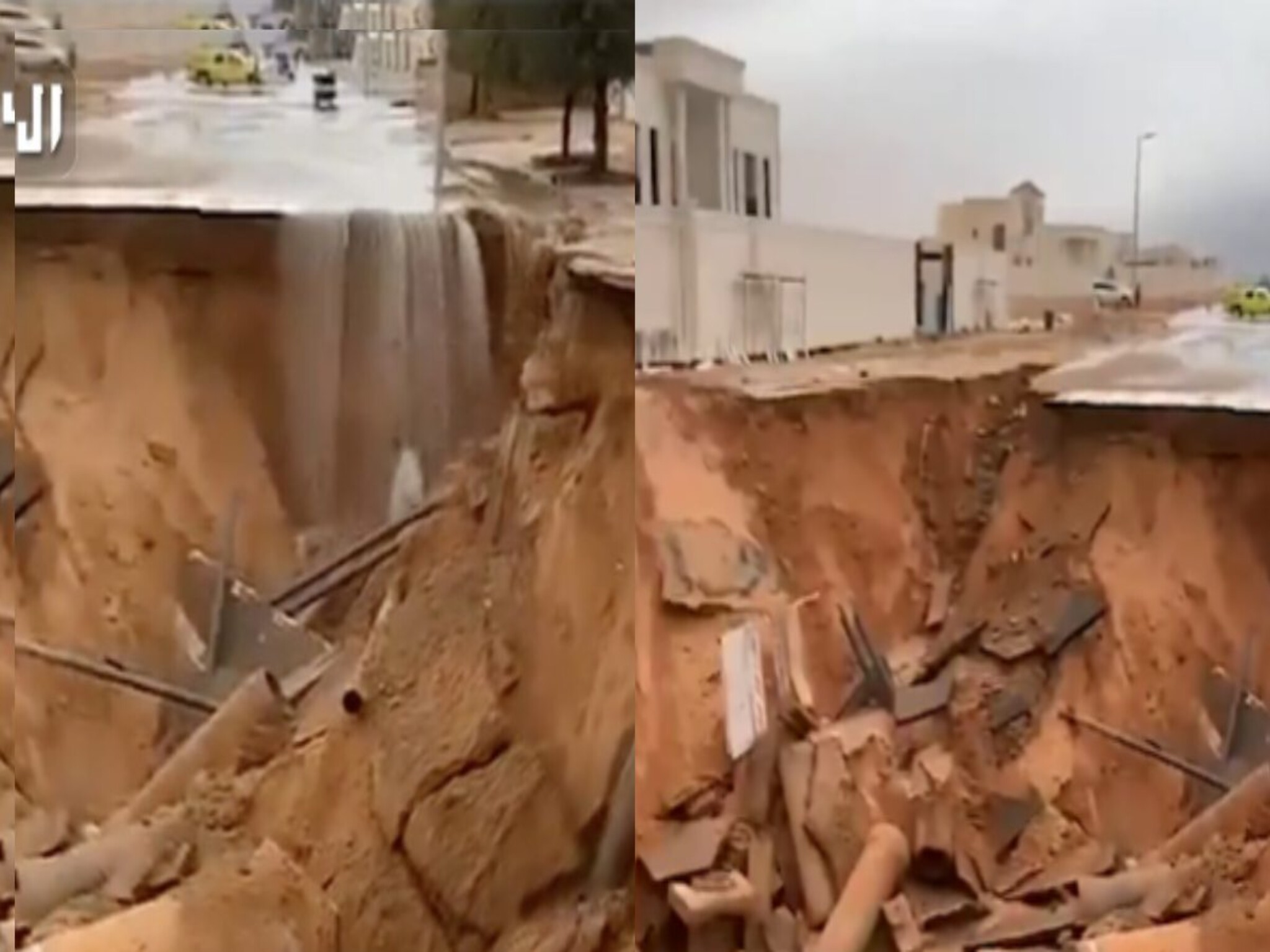 انهيار الطرق بعدة مناطق في الإمارات بسبب السيول الجارفة الناتجة عن الأمطار